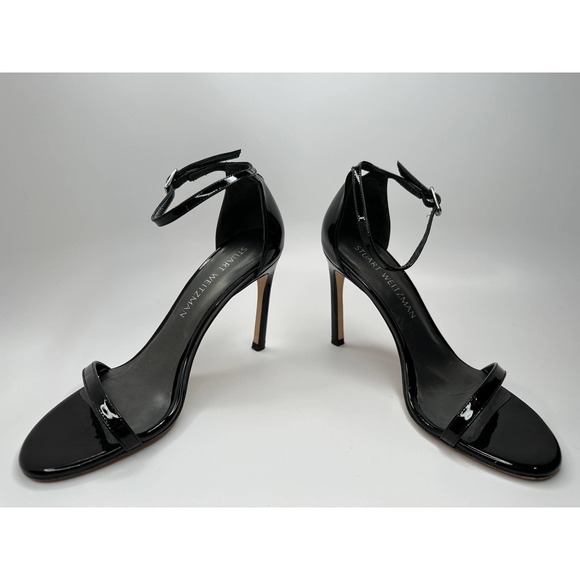 Stuart Weitzman $475 Nudistsong Strap Sandal 100mm Black Patent Leather Size 6 - Picture 4 of 14